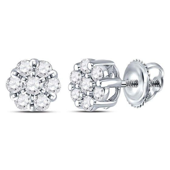 14k White Gold Womens Round Diamond Flower Cluster Earrings 1/4 Cttw