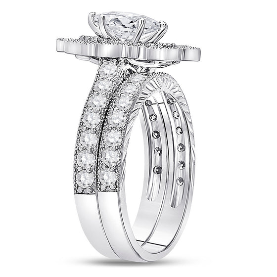 14k White Gold Marquise Diamond Bridal Wedding Ring Band Set 2 Cttw