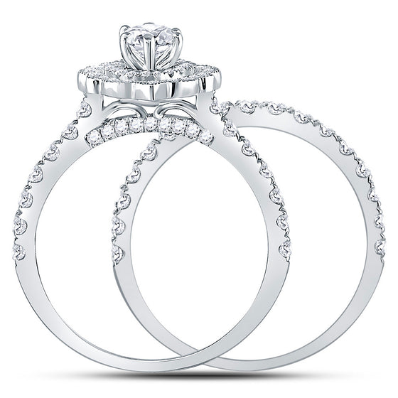 14k White Gold Marquise Diamond Bridal Wedding Ring Band Set 2 Cttw