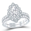 14k White Gold Marquise Diamond Bridal Wedding Ring Band Set 2 Cttw