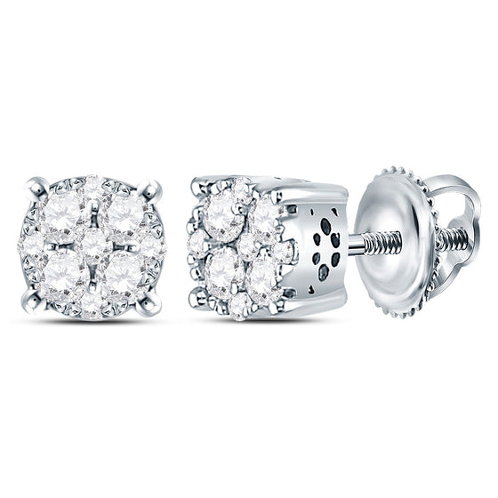 14k White Gold Womens Round Diamond Cluster Earrings 1/2 Cttw