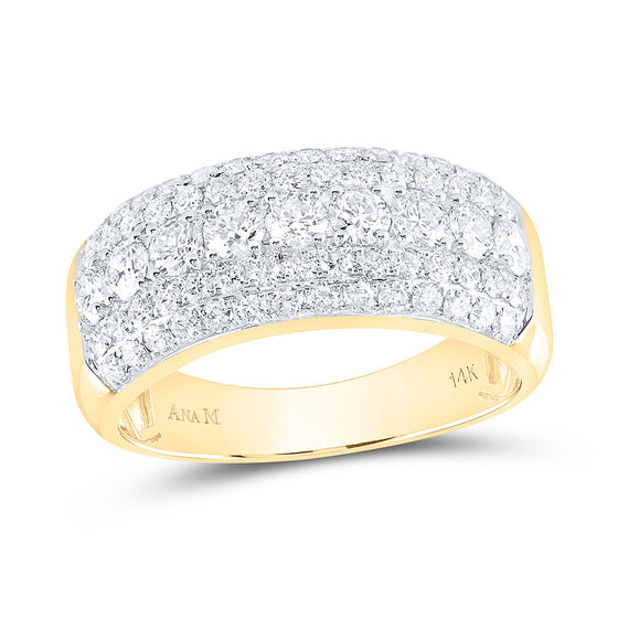 14k Yellow Gold Mens Round Diamond Band Ring 2 Cttw