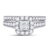 14k White Gold Princess Diamond Bridal Wedding Ring Band Set 1 Cttw