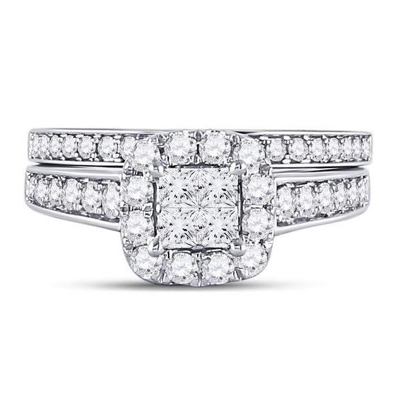14k White Gold Princess Diamond Bridal Wedding Ring Band Set 1 Cttw