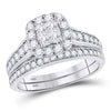 14k White Gold Princess Diamond Bridal Wedding Ring Band Set 1 Cttw