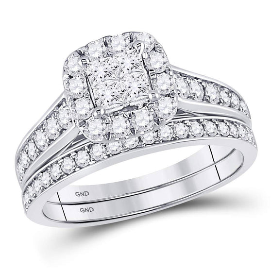 14k White Gold Princess Diamond Bridal Wedding Ring Band Set 1 Cttw