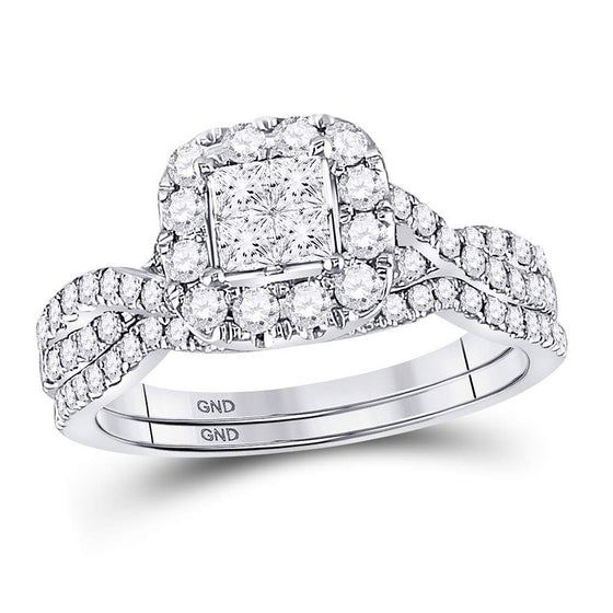 14k White Gold Princess Diamond Bridal Wedding Ring Band Set 1 Cttw