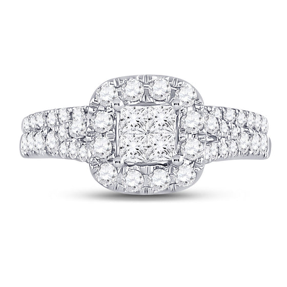 14k White Gold Princess Diamond Cluster Bridal Wedding Ring Band Set 1 Cttw