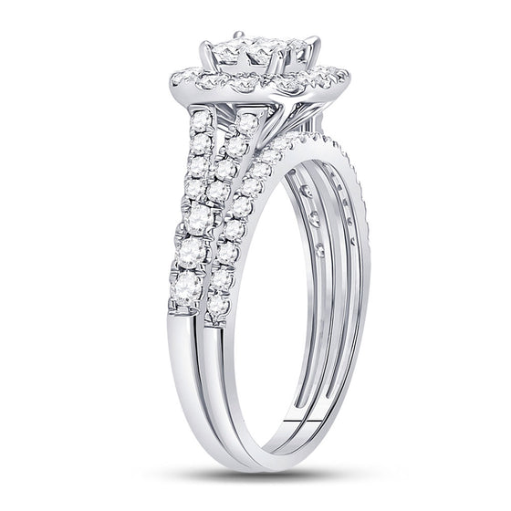 14k White Gold Princess Diamond Cluster Bridal Wedding Ring Band Set 1 Cttw