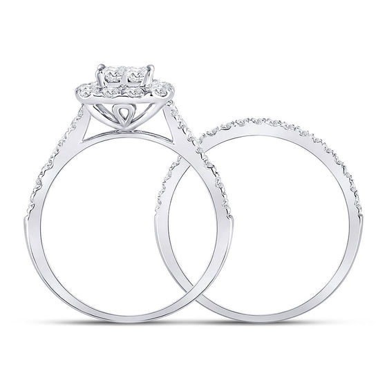 14k White Gold Princess Diamond Cluster Bridal Wedding Ring Band Set 1 Cttw