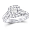 14k White Gold Princess Diamond Cluster Bridal Wedding Ring Band Set 1 Cttw