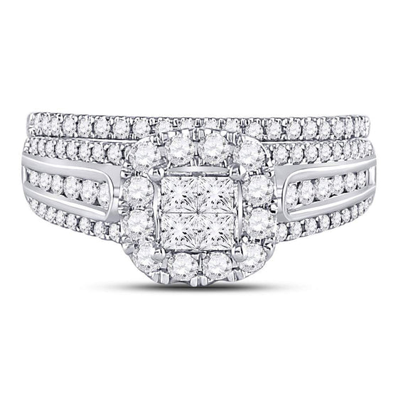 14k White Gold Princess Diamond Bridal Wedding Ring Band Set 1 Cttw