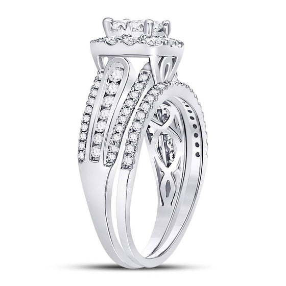 14k White Gold Princess Diamond Bridal Wedding Ring Band Set 1 Cttw