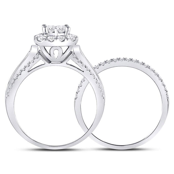 14k White Gold Princess Diamond Bridal Wedding Ring Band Set 1 Cttw