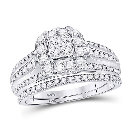 14k White Gold Princess Diamond Bridal Wedding Ring Band Set 1 Cttw