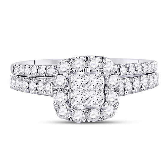 14k White Gold Princess Diamond Bridal Wedding Ring Band Set 1 Cttw