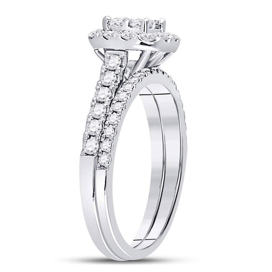 14k White Gold Princess Diamond Bridal Wedding Ring Band Set 1 Cttw