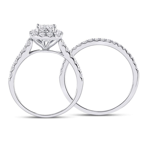 14k White Gold Princess Diamond Bridal Wedding Ring Band Set 1 Cttw