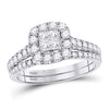 14k White Gold Princess Diamond Bridal Wedding Ring Band Set 1 Cttw