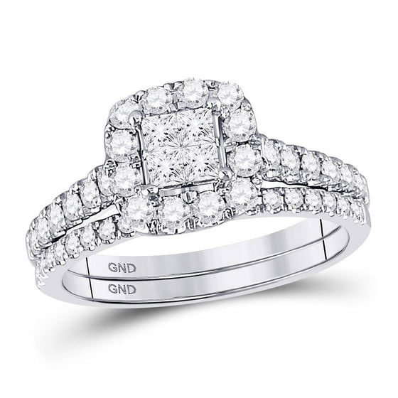 14k White Gold Princess Diamond Bridal Wedding Ring Band Set 1 Cttw