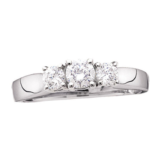 14k White Gold Round Diamond 3-stone Bridal Wedding Engagement Ring 1 Cttw