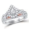 14k Two-tone Gold Pear Diamond Bridal Wedding Ring Band Set 1 Cttw