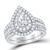 14k Two-tone Gold Pear Diamond Bridal Wedding Ring Band Set 2 Cttw