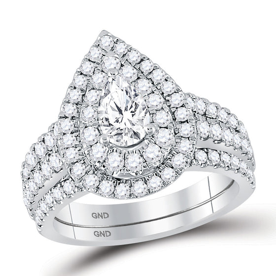 14k Two-tone Gold Pear Diamond Bridal Wedding Ring Band Set 2 Cttw