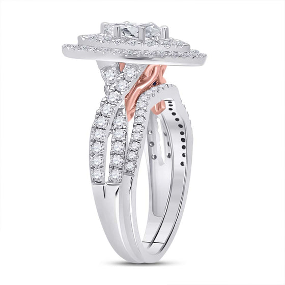 14k Two-tone Gold Marquise Diamond Bridal Wedding Ring Band Set 1 Cttw