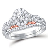 14k Two-tone Gold Oval Diamond Bridal Wedding Ring Band Set 1 Cttw
