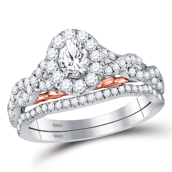 14k Two-tone Gold Oval Diamond Bridal Wedding Ring Band Set 1 Cttw
