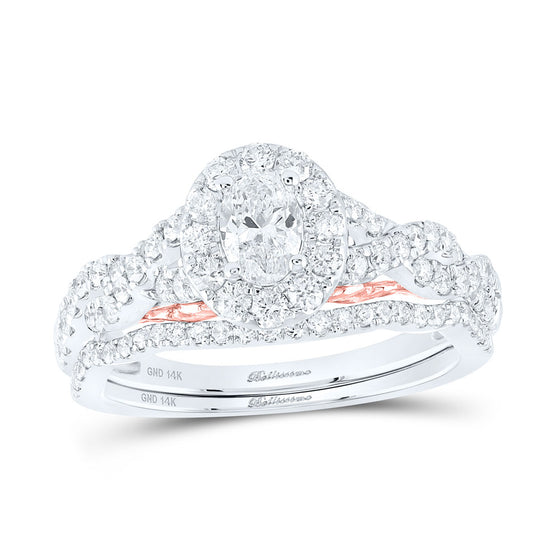 14k Two-tone Gold Oval Diamond Bridal Wedding Ring Band Set 1 Cttw
