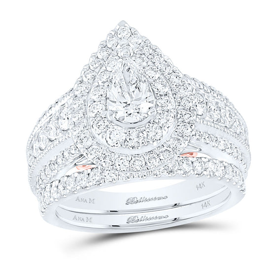 14k Two-tone Gold Pear Diamond Bridal Wedding Ring Band Set 2 Cttw