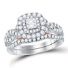 14k Two-tone Gold Princess Diamond Bridal Wedding Ring Band Set 1-1/4 Cttw
