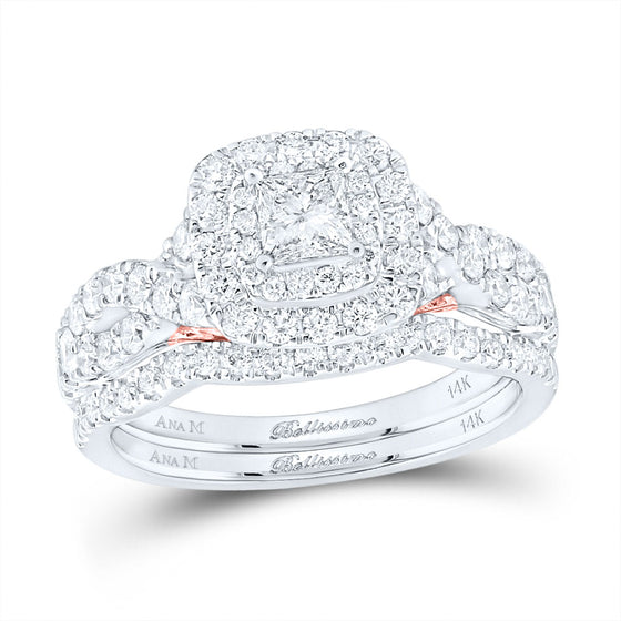 14k Two-tone Gold Princess Diamond Bridal Wedding Ring Band Set 1-1/4 Cttw