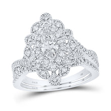  14k White Gold Marquise Diamond Halo Bridal Wedding Ring Band Set 1 Cttw
