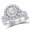14k White Gold Round Diamond Halo Bridal Wedding Ring Band Set 1 Cttw
