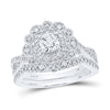 14k White Gold Round Diamond Halo Bridal Wedding Ring Band Set 1 Cttw