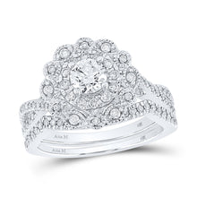  14k White Gold Round Diamond Halo Bridal Wedding Ring Band Set 1 Cttw