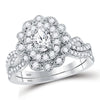14k White Gold Oval Diamond Halo Bridal Wedding Ring Band Set 1 Cttw