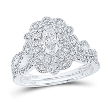  14k White Gold Oval Diamond Halo Bridal Wedding Ring Band Set 1 Cttw