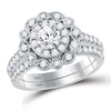 14k White Gold Round Diamond Halo Bridal Wedding Ring Band Set 1-1/4 Cttw