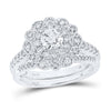 14k White Gold Round Diamond Halo Bridal Wedding Ring Band Set 1-1/4 Cttw