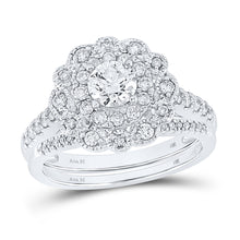  14k White Gold Round Diamond Halo Bridal Wedding Ring Band Set 1-1/4 Cttw