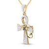 10k Yellow Gold Mens Round Black Color Enhanced Diamond Ankh Cross Charm Pendant 1/2 Cttw