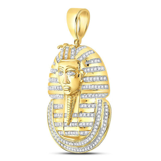 10k Yellow Gold Mens Round Diamond Pharaoh Face Charm Pendant 5/8 Cttw