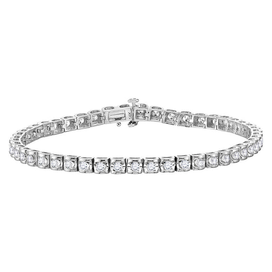 14k White Gold Womens Round Diamond Studded Tennis Bracelet 4 Cttw