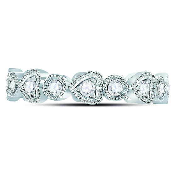 10k White Gold Womens Round Diamond Heart Eternity Band Ring 3/8 Cttw