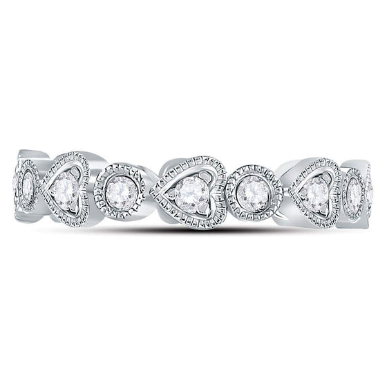 10k White Gold Womens Round Diamond Heart Eternity Band Ring 3/8 Cttw