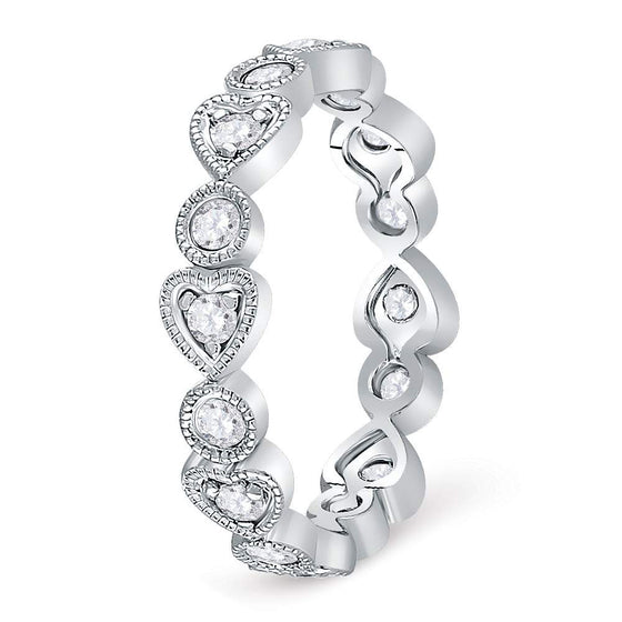10k White Gold Womens Round Diamond Heart Eternity Band Ring 3/8 Cttw
